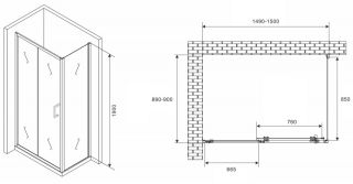 Душевой уголок ABBER Schwarzer Diamant AG301505-S905 150x90см хром